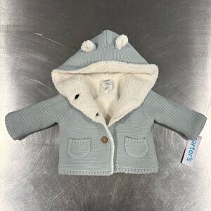 Carters Baby 3M Sherpa Lined Cotton Long Sleeve Hoodie Jacket NWT
